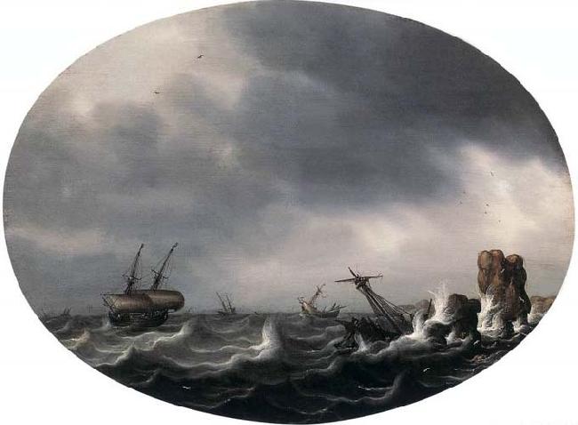 VLIEGER, Simon de Stormy Sea - Oil on wood Germany oil painting art